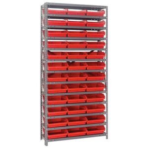 Quantum Storage Systems 1875-110 RD - Economy Series 4" Shelf Bin Steel Shelving w/36 Bins - 18" x 36" x 75" - Red pic