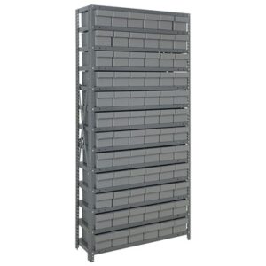 Quantum Storage Systems 1875-602 GY - Super Tuff Euro Series Open Style Steel Shelving w/72 Bins - 18" x 36" x 75" - Gray pic