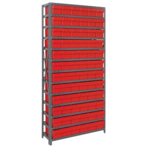 Quantum Storage Systems 1875-602 RD - Super Tuff Euro Series Open Style Steel Shelving w/72 Bins - 18" x 36" x 75" - Red pic