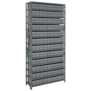 Quantum Storage Systems 1875-604 GY - Super Tuff Euro Series Open Style Steel Shelving w/108 Bins - 18" x 36" x 75" - Gray pic