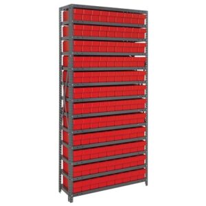 Quantum Storage Systems 1875-604 RD - Super Tuff Euro Series Open Style Steel Shelving w/108 Bins - 18" x 36" x 75" - Red pic