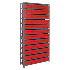 Quantum Storage Systems 1875-606 RD - Super Tuff Euro Series Open Style Steel Shelving w/48 Bins - 18" x 36" x 75" - Red pic