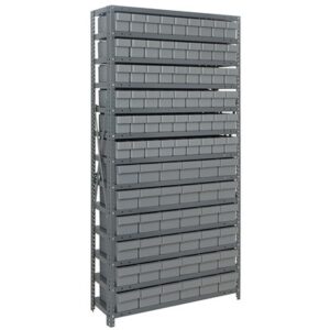 Quantum Storage Systems 1875-624 GY - Super Tuff Euro Series Open Style Steel Shelving w/90 Bins - 18" x 36" x 75" - Gray pic