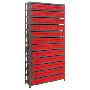 Quantum Storage Systems 1875-624 RD - Super Tuff Euro Series Open Style Steel Shelving w/90 Bins - 18" x 36" x 75" - Red pic