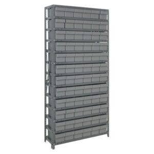 Quantum Storage Systems 2475-603 GY - Super Tuff Euro Series Open Style Steel Shelving w/72 Bins - 24" x 36" x 75" - Gray pic