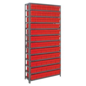 Quantum Storage Systems 2475-603 RD - Super Tuff Euro Series Open Style Steel Shelving w/72 Bins - 24" x 36" x 75" - Red pic