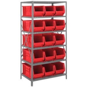 Quantum Storage Systems 2475-953 RD - Hulk Series Container Shelving w/15 Bins - 24" x 36" x 75" - Red pic