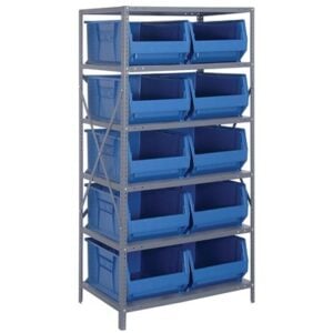 Quantum Storage Systems 2475-954 BL - Hulk Series Container Shelving w/10 Bins - 24" x 36" x 75" - Blue pic