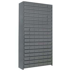 Quantum Storage Systems CL1275-401 GY - Super Tuff Euro Series Closed Style Steel Shelving w/108 Bins - 12" x 36" x 75" - Gray pic