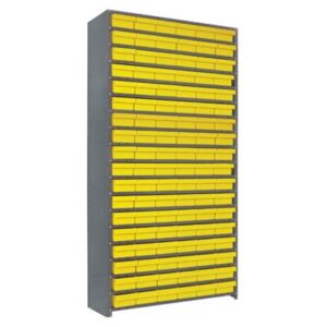 Quantum Storage Systems CL1275-401 YL - Super Tuff Euro Series Closed Style Steel Shelving w/108 Bins - 12" x 36" x 75" - Yellow pic