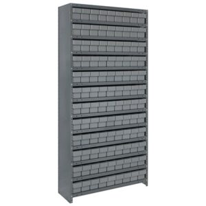 Quantum Storage Systems CL1275-501 GY - Super Tuff Euro Series Closed Style Steel Shelving w/108 Bins - 12" x 36" x 75" - Gray pic