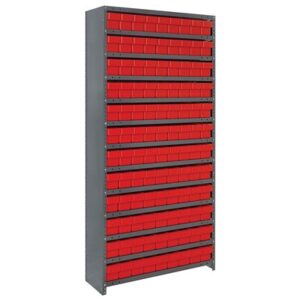 Quantum Storage Systems CL1275-501 RD - Super Tuff Euro Series Closed Style Steel Shelving w/108 Bins - 12" x 36" x 75" - Red pic