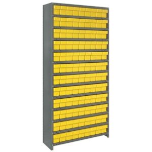 Quantum Storage Systems CL1275-501 YL - Super Tuff Euro Series Closed Style Steel Shelving w/108 Bins - 12" x 36" x 75" - Yellow pic