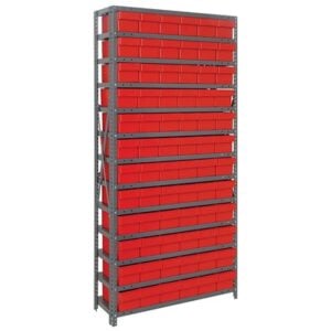 Quantum Storage Systems CL1275-601 RD - Super Tuff Euro Series Closed Style Steel Shelving w/72 Bins - 12" x 36" x 75" - Red pic