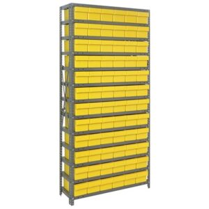 Quantum Storage Systems CL1275-601 YL - Super Tuff Euro Series Closed Style Steel Shelving w/72 Bins - 12" x 36" x 75" - Yellow pic