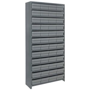 Quantum Storage Systems CL1275-701 GY - Super Tuff Euro Series Closed Style Steel Shelving w/48 Bins - 12" x 36" x 75" - Gray pic