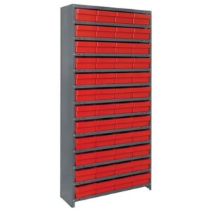Quantum Storage Systems CL1275-701 RD - Super Tuff Euro Series Closed Style Steel Shelving w/48 Bins - 12" x 36" x 75" - Red pic