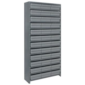 Quantum Storage Systems CL1275-801 GY - Super Tuff Euro Series Closed Style Steel Shelving w/36 Bins - 12" x 36" x 75" - Gray pic