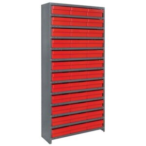 Quantum Storage Systems CL1275-801 RD - Super Tuff Euro Series Closed Style Steel Shelving w/36 Bins - 12" x 36" x 75" - Red pic