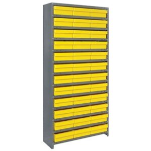 Quantum Storage Systems CL1275-801 YL - Super Tuff Euro Series Closed Style Steel Shelving w/36 Bins - 12" x 36" x 75" - Yellow pic