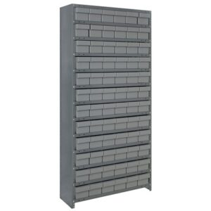 Quantum Storage Systems CL1875-602 GY - Super Tuff Euro Series Closed Style Steel Shelving w/72 Bins - 18" x 36" x 75" - Gray pic
