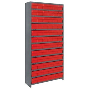 Quantum Storage Systems CL1875-602 RD - Super Tuff Euro Series Closed Style Steel Shelving w/72 Bins - 18" x 36" x 75" - Red pic