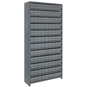 Quantum Storage Systems CL1875-604 GY - Super Tuff Euro Series Closed Style Steel Shelving w/108 Bins - 18" x 36" x 75" - Gray pic