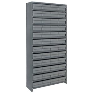 Quantum Storage Systems CL1875-606 GY - Super Tuff Euro Series Closed Style Steel Shelving w/48 Bins - 18" x 36" x 75" - Gray pic