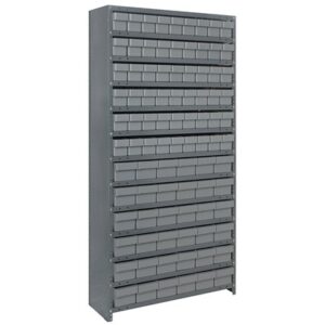Quantum Storage Systems CL1875-624 GY - Super Tuff Euro Series Closed Style Steel Shelving w/90 Bins - 18" x 36" x 75" - Gray pic