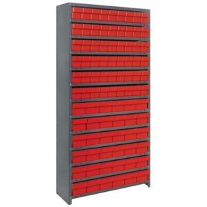 Quantum Storage Systems CL1875-624 RD - Super Tuff Euro Series Closed Style Steel Shelving w/90 Bins - 18" x 36" x 75" - Red pic