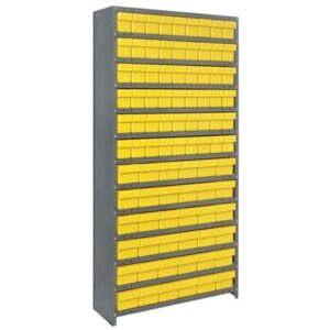 Quantum Storage Systems CL1875-624 YL - Super Tuff Euro Series Closed Style Steel Shelving w/90 Bins - 18" x 36" x 75" - Yellow pic