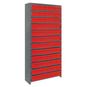 Quantum Storage Systems CL2475-603 RD - Super Tuff Euro Series Closed Style Steel Shelving w/72 Bins - 24" x 36" x 75" - Red pic
