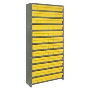 Quantum Storage Systems CL2475-603 YL - Super Tuff Euro Series Closed Style Steel Shelving w/72 Bins - 24" x 36" x 75" - Yellow pic