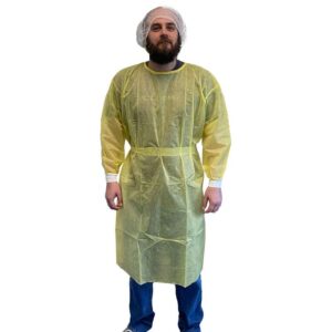 Large Level 1 Isolation Gown, Yellow, Spunbonded Polypropylene, 10/Bag, 5 Bags/Case pic