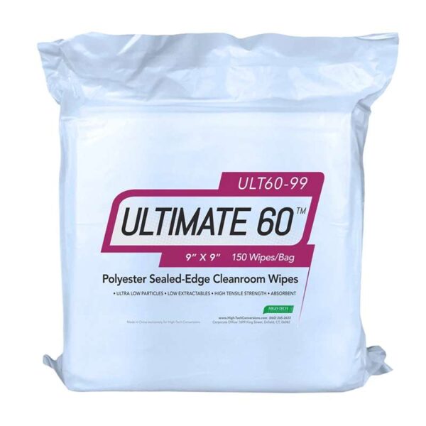 ULTIMATE 60 Polyester Knit Cleanroom Wipes, Sealed-Edges, Standard Weight (115 gsm), Laundered, 9" x 9", 150 Wipes per Bag, 10 Bags per Case pic