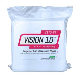 VISION 10 Polyester Knit Cleanroom Wipes (115 gsm), Laundered, Polyester, Knife-Cut, 9" x 9", 150 per Bag, 10 Bags per Case pic
