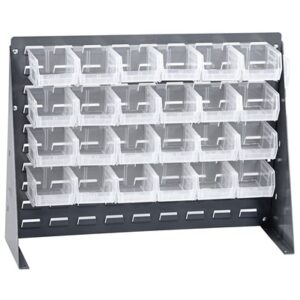 Quantum Storage Systems QBR-2721-210-24CL - Clear-View Series Louvered Panel Bench Rack w/24 QUS210CL Bins - 27"L x 8"W x 21"H - Gray pic