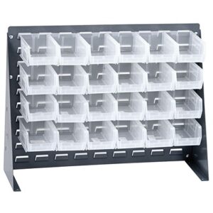 Quantum Storage Systems QBR-2721-220-24CL - Clear-View Series Louvered Panel Bench Rack w/24 QUS220CL Bins - 27"L x 8"W x 21"H - Gray pic
