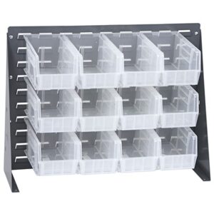 Quantum Storage Systems QBR-2721-230-12CL - Clear-View Series Louvered Panel Bench Rack w/12 QUS230CL Bins - 27"L x 8"W x 21"H - Gray pic