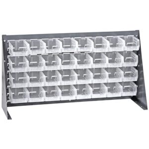 Quantum Storage Systems QBR-3619-210-32CL - Clear-View Series Louvered Panel Bench Rack w/32 QUS210CL Bins - 36"L x 8"W x 19"H - Gray pic