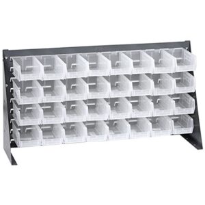 Quantum Storage Systems QBR-3619-220-32CL - Clear-View Series Louvered Panel Bench Rack w/32 QUS220CL Bins - 36"L x 8"W x 19"H - Gray pic
