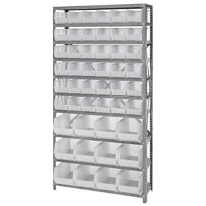 Quantum Storage Systems QSBU-230240CL - Stack & Hang Series Clear-View Giant Open Hopper Steel Shelving w/48 Bins - 12" x 36" x 75" - Clear pic
