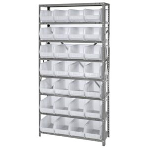 Quantum Storage Systems QSBU-239CL - Stack & Hang Series Clear-View Giant Open Hopper Steel Shelving w/28 Bins - 12" x 36" x 75" - Clear pic