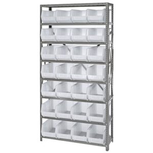 Quantum Storage Systems QSBU-240CL - Stack & Hang Series Clear-View Giant Open Hopper Steel Shelving w/28 Bins - 12" x 36" x 75" - Clear pic