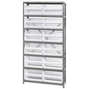 Quantum Storage Systems QSBU-245CL - Stack & Hang Series Clear-View Giant Open Hopper Steel Shelving w/24 Bins - 12" x 36" x 75" - Clear pic