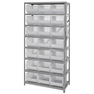 Quantum Storage Systems QSBU-255CL - Stack & Hang Series Clear-View Giant Open Hopper Steel Shelving w/21 Bins - 18" x 36" x 75" - Clear pic