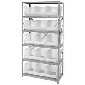Quantum Storage Systems QSBU-260CL - Stack & Hang Series Clear-View Giant Open Hopper Steel Shelving w/15 Bins - 18" x 36" x 75" - Clear pic