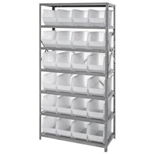 Quantum Storage Systems QSBU-265CL - Stack & Hang Series Clear-View Giant Open Hopper Steel Shelving w/24 Bins - 18" x 36" x 75" - Clear pic