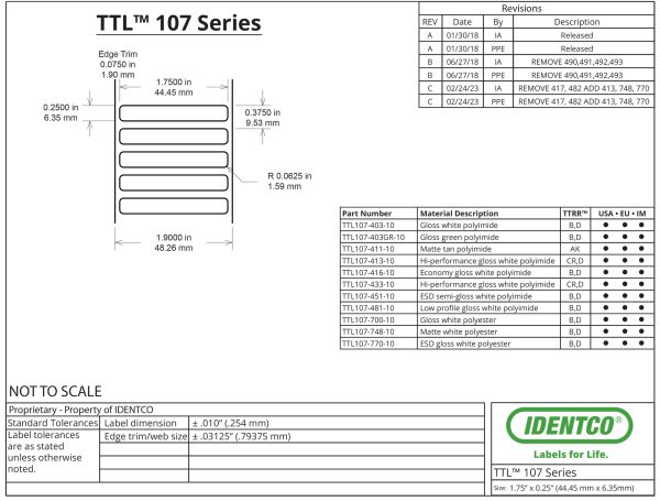 1.75" x 0.25" PCB Labels, General Purpose, Glossy White Polyester, TTL107, 10,000 Count pic