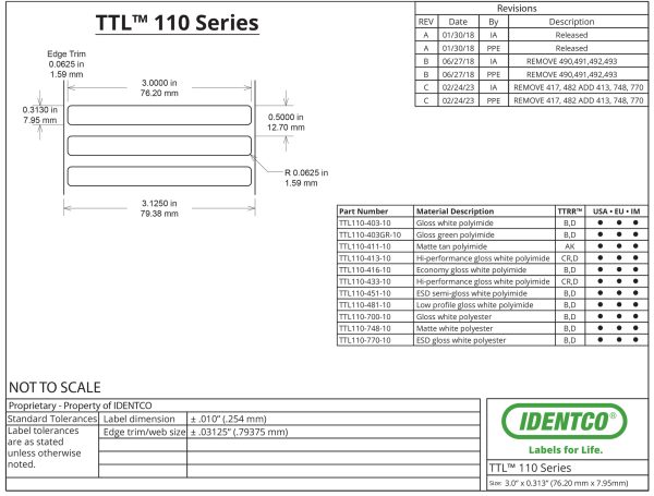 3.00" x 0.313" PCB Labels, General Purpose, Glossy White Polyester, TTL110, 10,000 Count pic